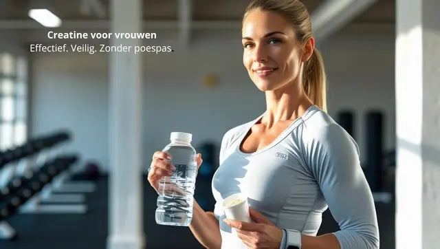 Vrouw gebruikt creatine supplement voor betere sportprestaties en spierherstel