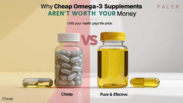 Vergelijking tussen goedkope omega-3 capsules en zuivere visolie supplementen van hoge kwaliteit – PACER legt uit waarom goedkoop vaak duurkoop is.