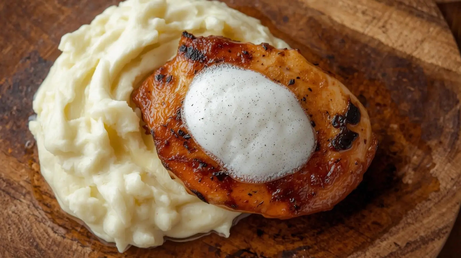 foto van een recept van pacer nutrition, kipfilet met bloemkoolpuree en eiwitsaus, hoog in eiwitten 