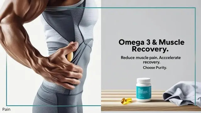 Man met spierpijn houdt omega 3 capsule vast voor herstel na training