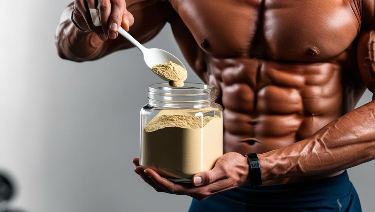 Bodybuilder gebruikt PACER APEX whey eiwitpoeder – supplement voor spieropbouw en herstel