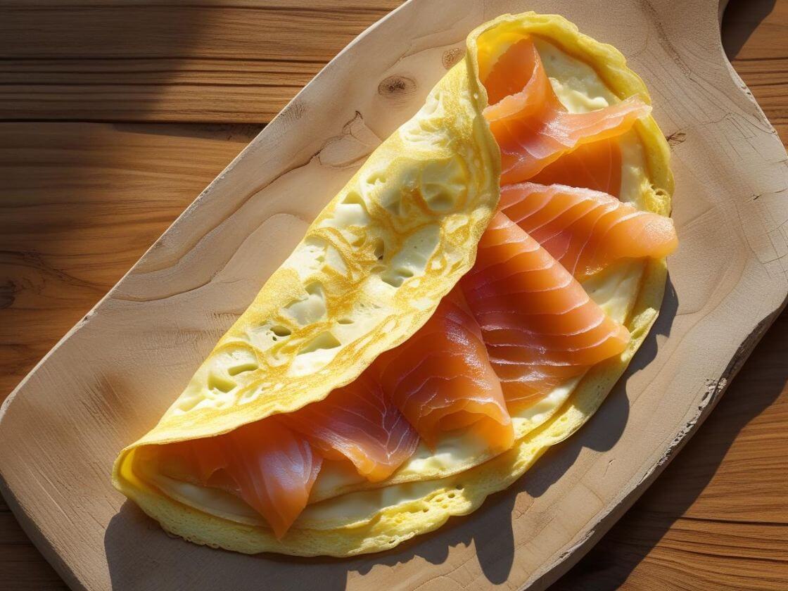 Omelet met gerookte zalm en eiwitten, rijk aan omega 3 en proteïne